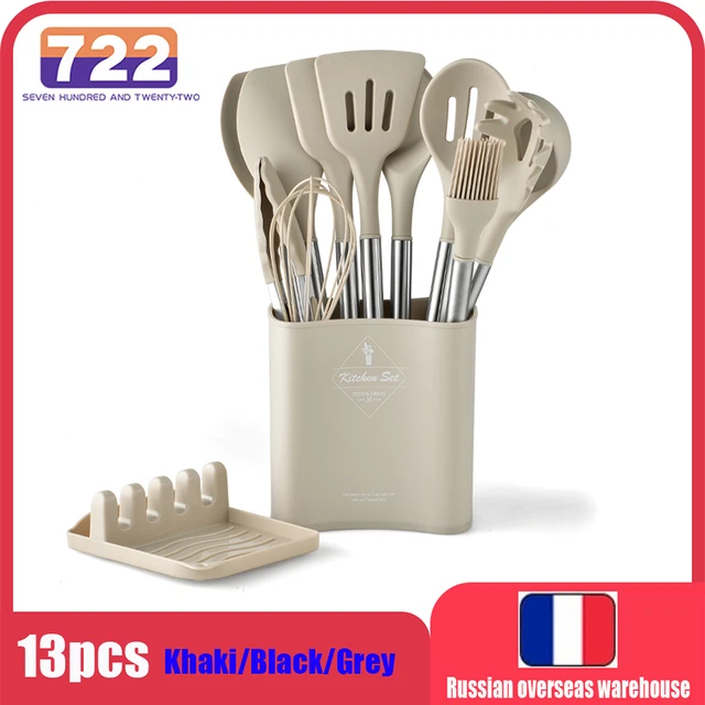 Ensemble d'ustensiles de cuisine en silicone avec support, outils de degré  de chaleur, tourneur de cuisson, antiadhésif, sans BPA, accessoires de  cuisson, nouveau - AliExpress