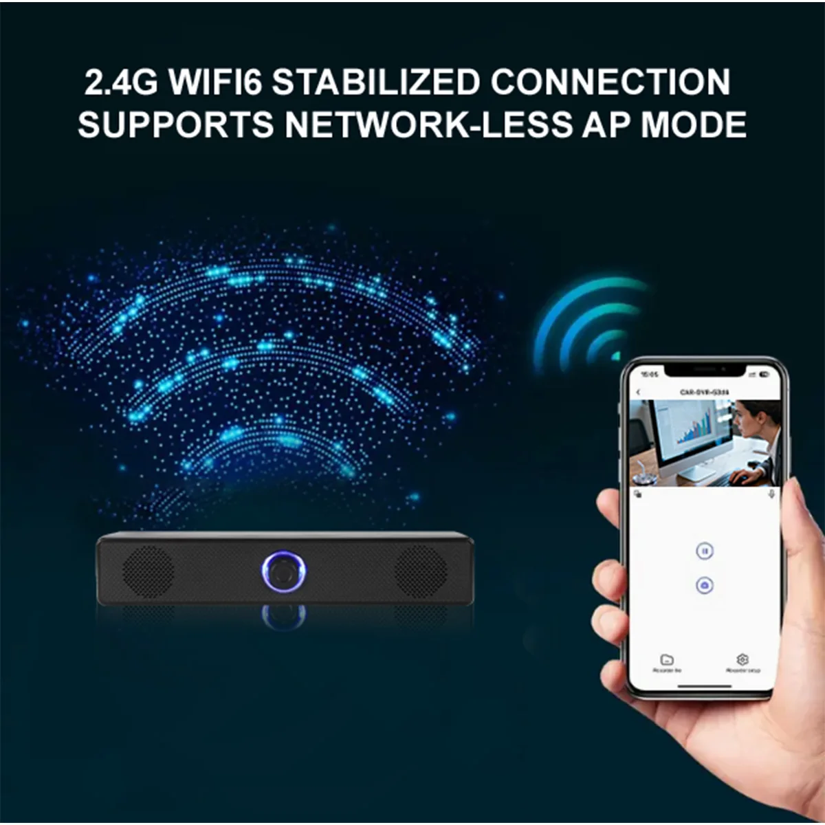 Camera demonstrating stable connection features with WiFi and hotspot icons