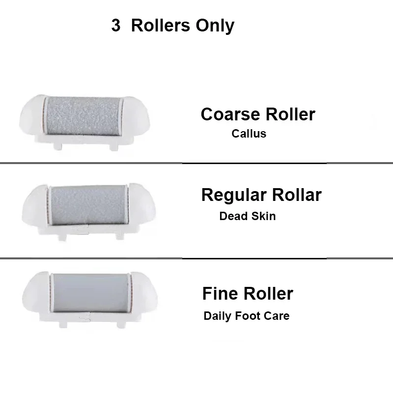 Electric Foot Callus Remover Replacement Head, Foot Grinder Replace Rollers 3pcs Quartz Scrubber Fine/Medium/Coarse For Pedicure