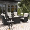 7 Pieces Outdoor Patio Furniture Set with Fire Pit Table, Rattan Wicker Swivel Rocker Chairs Sets with Swivel Glider 1