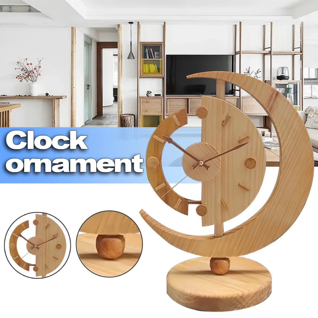Wooden Desk Clock Retro Crescent Desk Clock Super Silent No Ticking