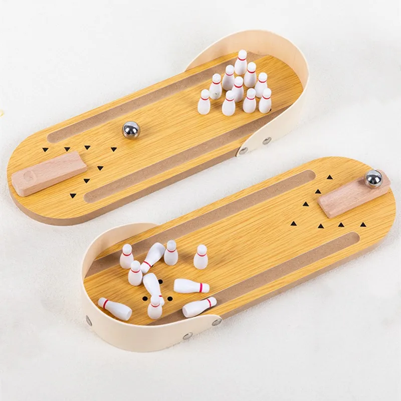 Mini Wooden Bowling Toy Desktop Game Parent-Child Interactive Entertainment Table Toy Children Funny Table Sport Bowling Toy