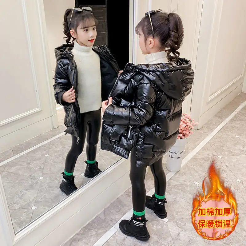 

Girls Coat Jacket Winter Cotton Windbreak 2023 Solid Warm Plus Thicken Teenagers Overcoat Snowsuit Children's Clothing