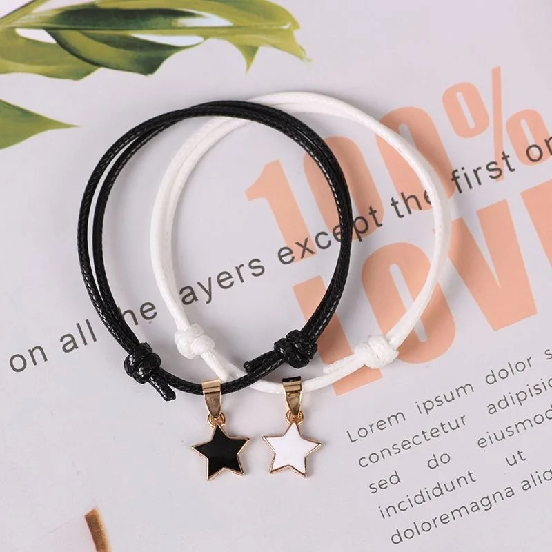 1Pair Fashion BlacK White Star Couple Bracelets Adjustable Friendship Bracelet Jewelry Pulsera De Pareja