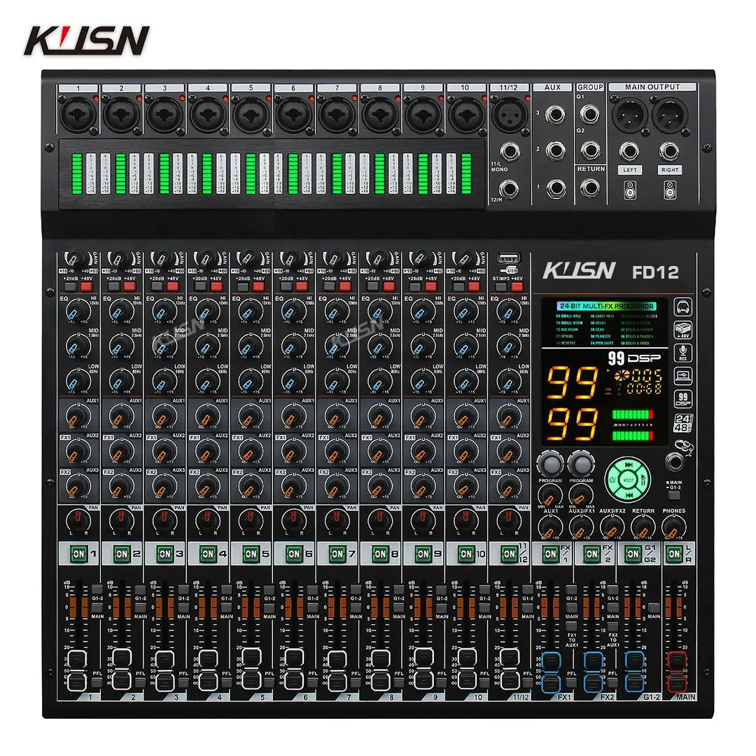 8채널 오디오 믹서 2*99 DSP 3그룹 Aux 송신 디지털 전문 콘솔 사운드 믹서 콘솔 블루투스 MP3 USB 지원