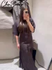 Elegant Patchwork Long Dress Women Slim O-neck Half Sleeve Pleated Party Dresses 2025 Spring Summer Lady Commute Robes 6