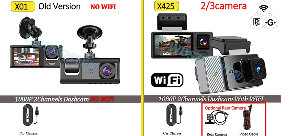 Description Picture 2 of item3Lens WIFI APP Video Recorder 2/3 Channel 1080P Car DVR Night Vision Dash Cam for Cars 3ways Camera for Vehicle Rear view camera