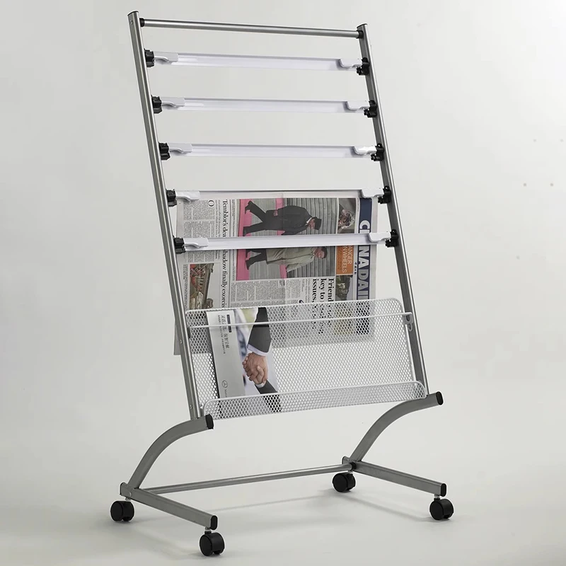 Newspaper Rack Magazine Holder Book Display Stand Aluminum Iron Simple Silver Multi-Layer Organizer Furniture Estantes FYMR
