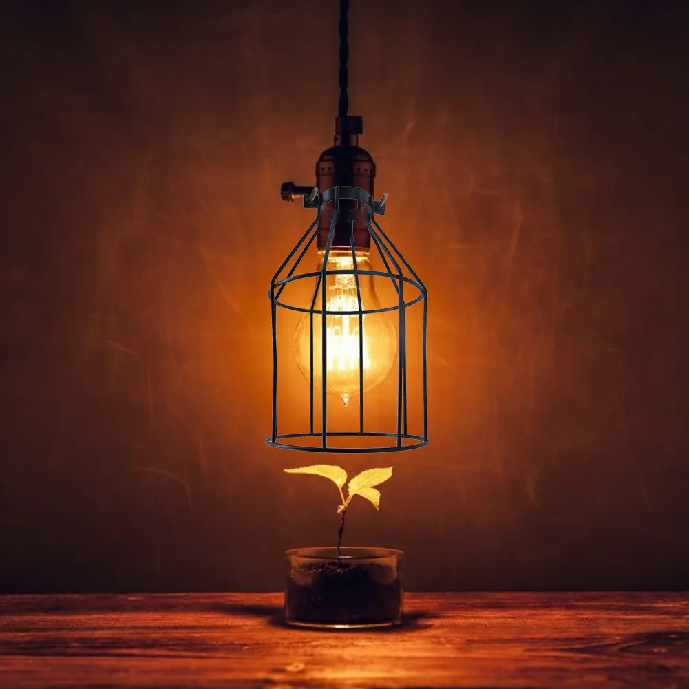 

Metal Wire Iron Lampshade Industrial Retro Chandelier Lamp Cage Hanging Lamp Light Cover Fashion Bedroom Romantic Parlor Decor