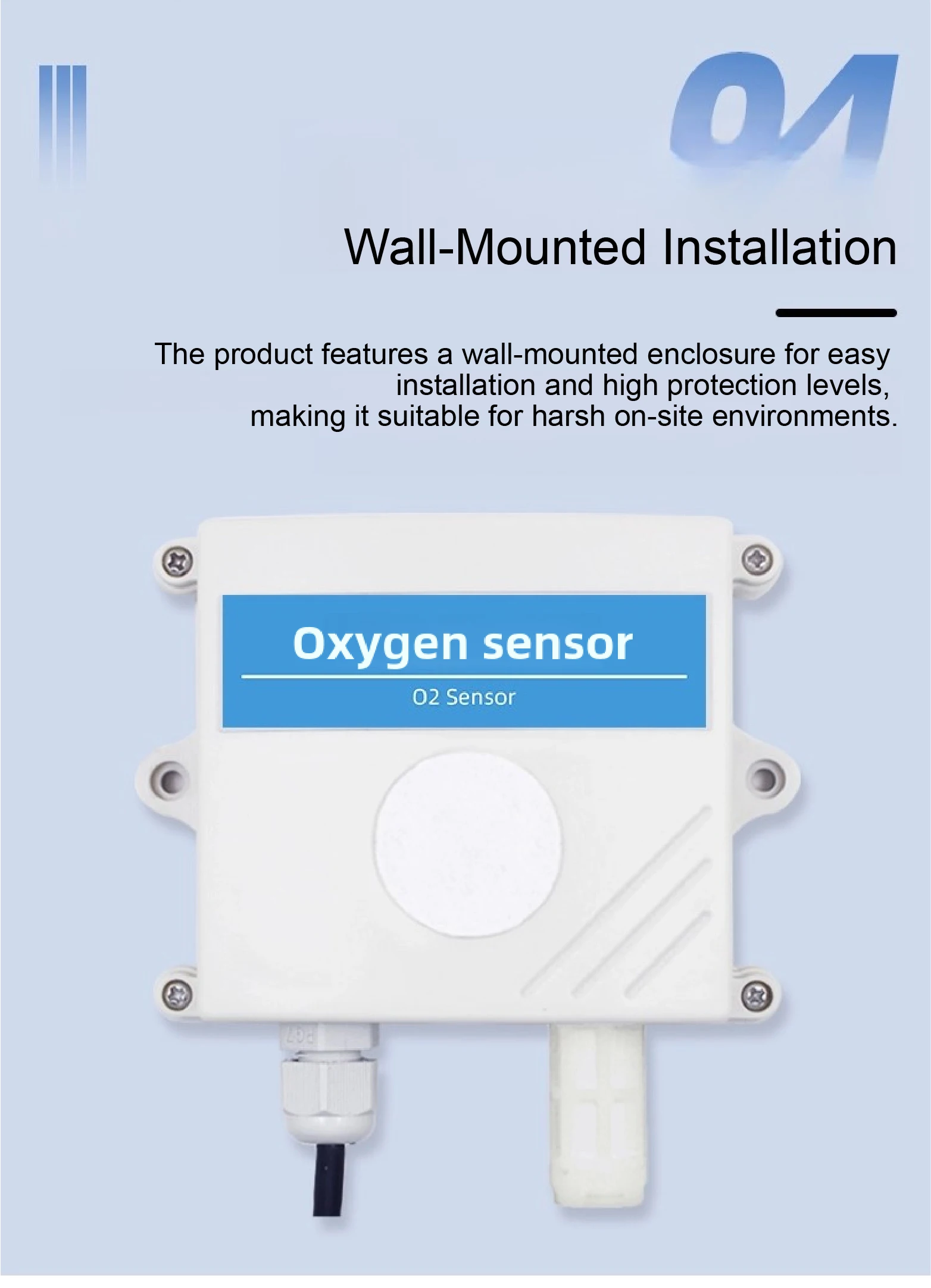 Industrial O₂ Sensor RS485 4-20mA 0-10V Output Wall Mounted O₂ Transmitter for A