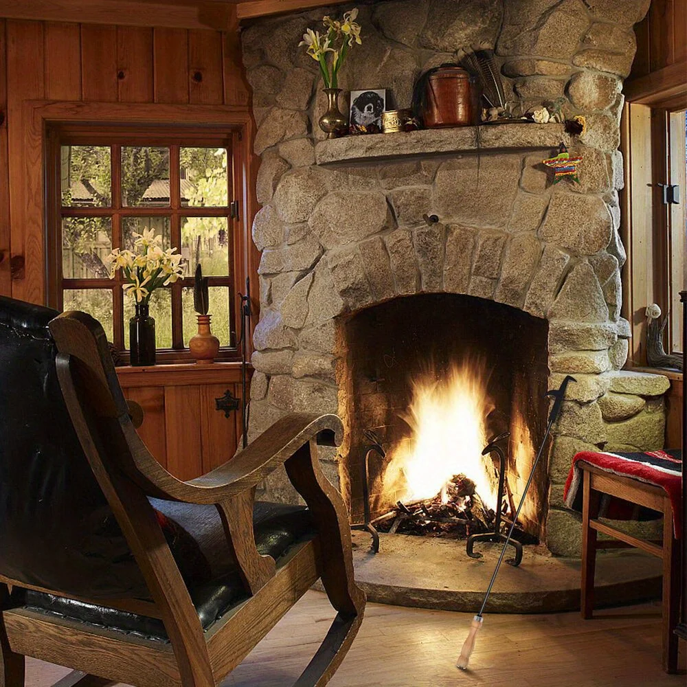 Long Fire Pit Poker Stick Fireplace Heavy Duty Steel Wood Stove Campfire Camping