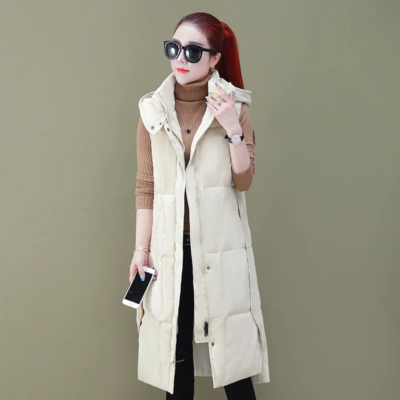 

Autumn Winter Women Warm Vest Coat Solid Long Hooded Outerwear Thicken Cotton Waistcoat Female Sleeveless Jacket Chaleco Mujer