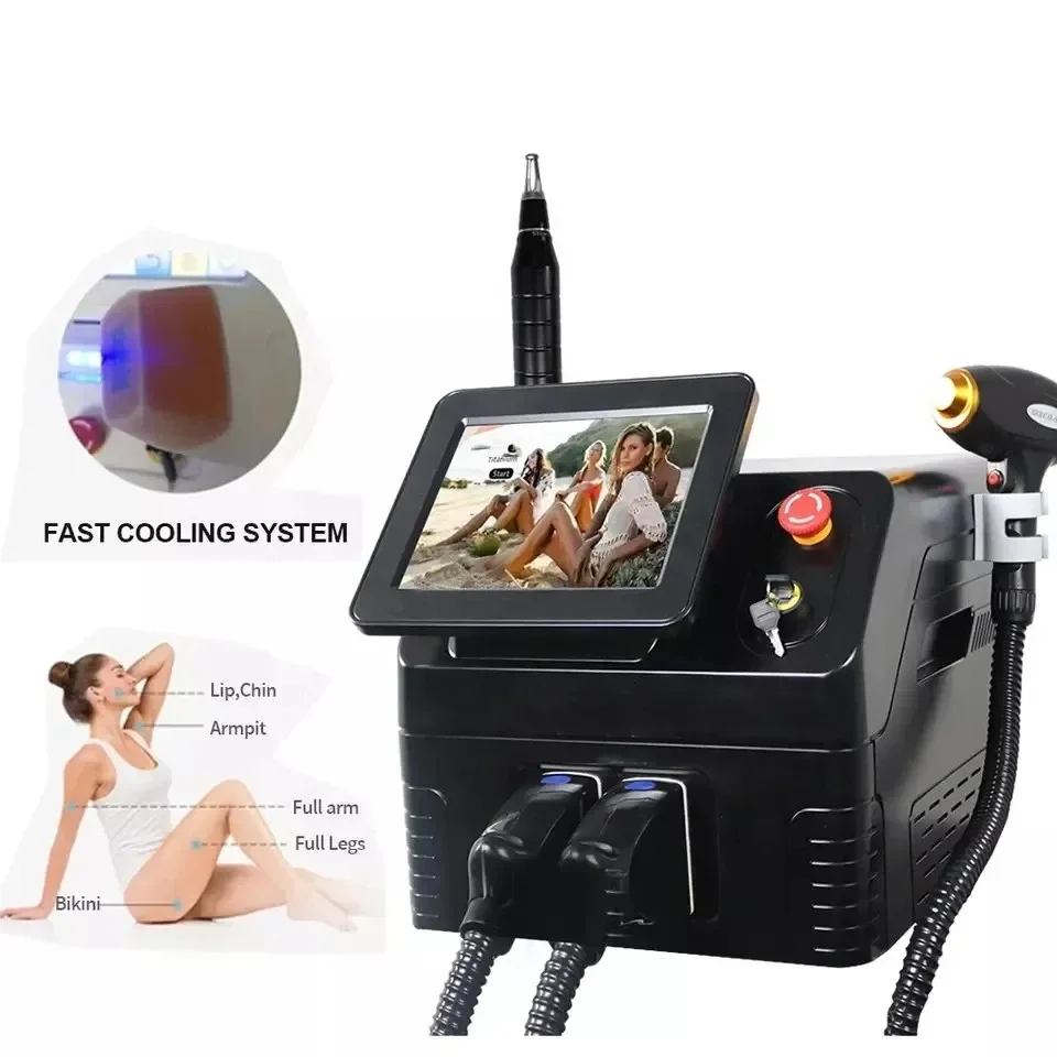 Máquina portátil 2 en 1 para eliminación de tatuajes, Láser de Diodo 808, permanente, indolora, eliminación de vello, interruptor Q y picosegundos