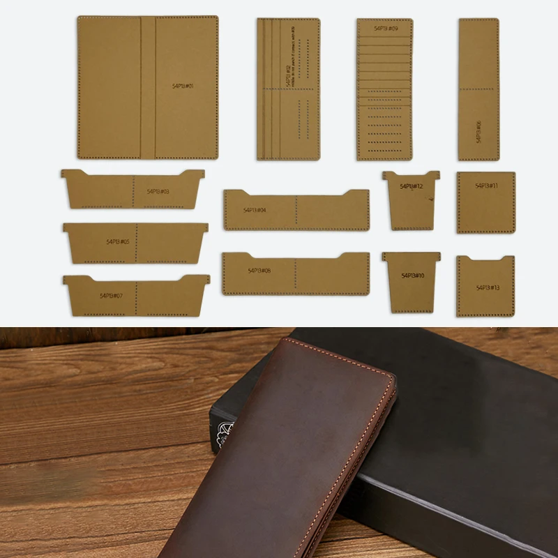 YOMDID 13PCS Long Folding Wallet Making Kraft Paper Stencil DIY Leather Plate Mold Handmade Wallet Making Supplies
