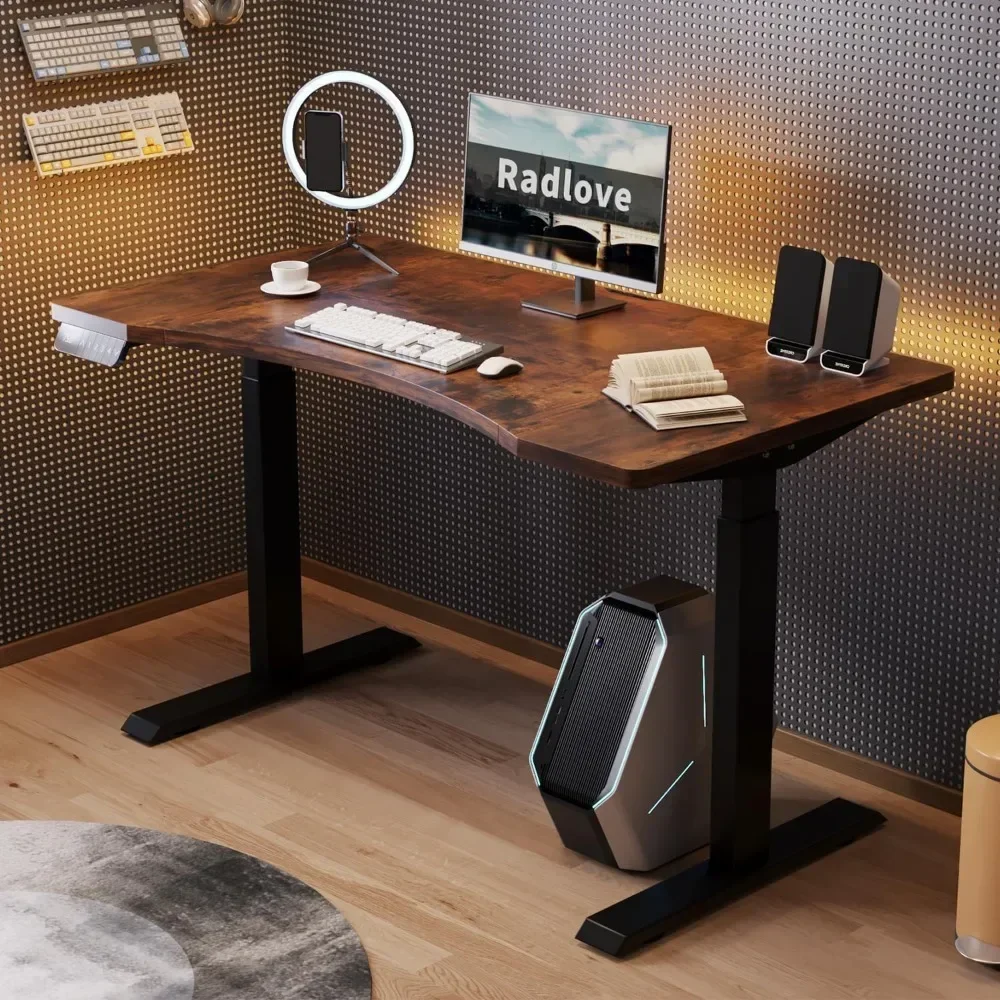 Height Adjustable 55 x 30''Electric Standing Desk with Curved Design Stand Up Table 4 Memory Keys,Computer Desk Home Office