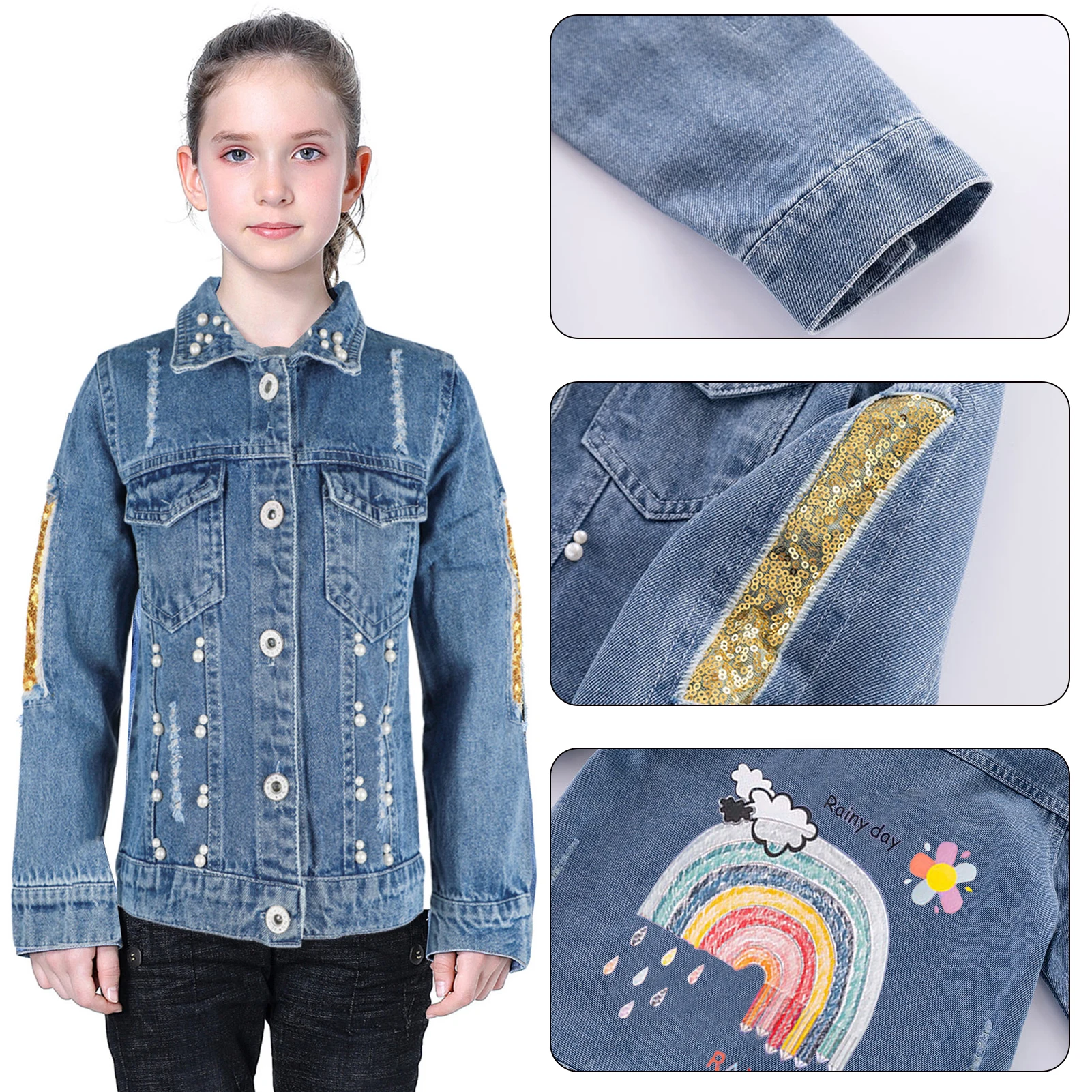 Printed Denim Kids Jackets For Girls With Embroidery Cartoon Jean Outwear  For Kids Ages 2 10 From Jiao08, $18.61 | DHgate.Com