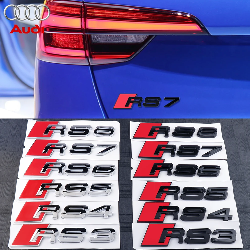 RS3 RS4 RS5 RS6 RS7 RS8 로고 자동차 ABS 엠블럼 바디 테일 트렁크 장식 스티커 액세서리 (아우디 A1 A2 A3 A4 A5 A6 A7 A8 RS S 용)