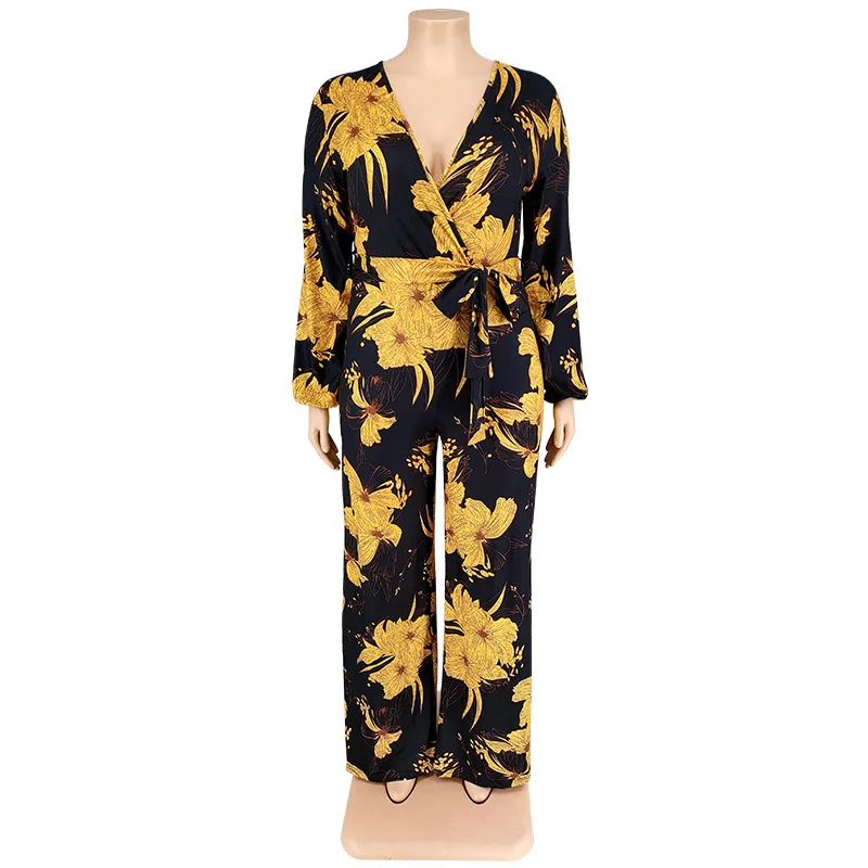 Plus Size Women 5xl Jumpsuit Off Shoulder Floral Print One Piece Outfit Sexy Fashion Wide Leg Pant 2023 Summer Lady V Neck Cloth