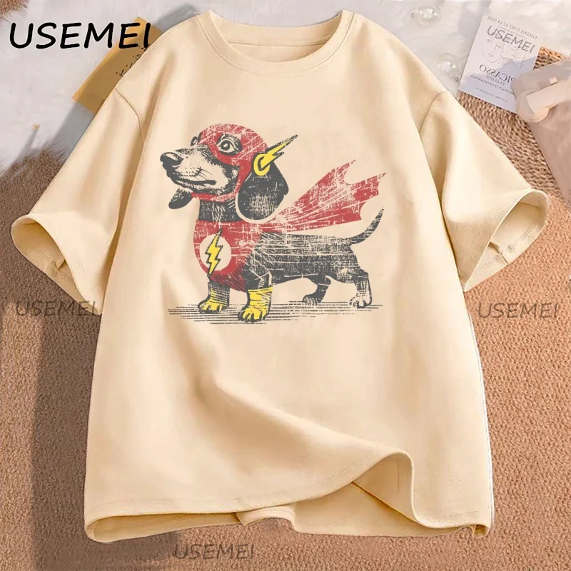 Playful Dachshund Graphic Oversized Tee - Loose Fit Short Sleeve Casual Shirt