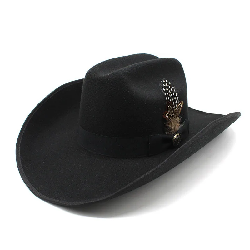 Retro Feather Tibetan Style Imitation Cashmere Women Men Large Wide Brim Yellowstone Cowboy Western Hat Cowgirl Cap  (56-59cm)