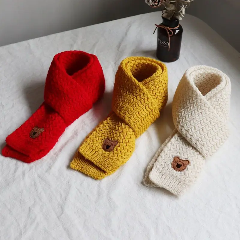 Soft Knitted Kids Scarf Winter Warm Infant Toddler Neck Warm Fashion Children Girl Boy Scarves Baby Bib Solid Color Neckerchief