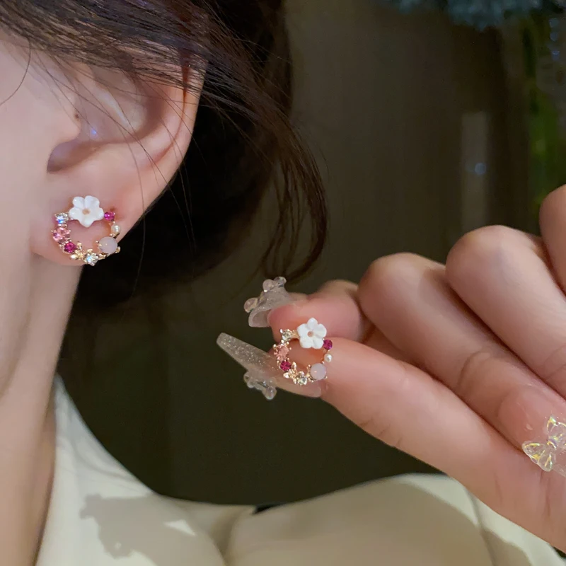 Flower Earrings Colorful Flower Imitation Pearl Geometric Stud Earrings For Women Party Banquet Jewelry Gift