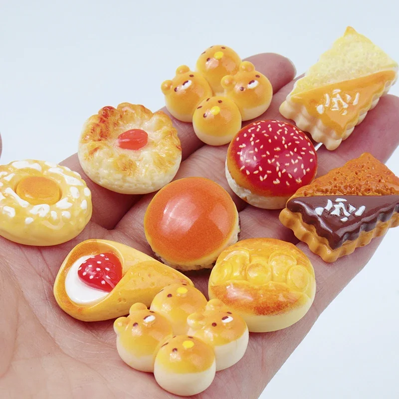 송진 음식 빵 케이크 플랫백 시뮬레이션 음식 아트 공급 카보숑 DIY 공예 장식 인형 집 액세서리, 10 개, 100 개