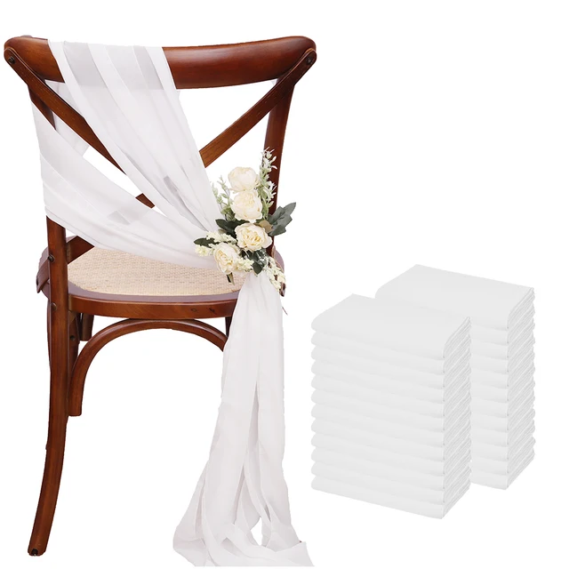 24 Pcs 17x275cm Chiffon Chair Sashes 12 Set White Chair Sash Wedding Chair Covers Ribbon Wedding Party Aisle Chair Decor