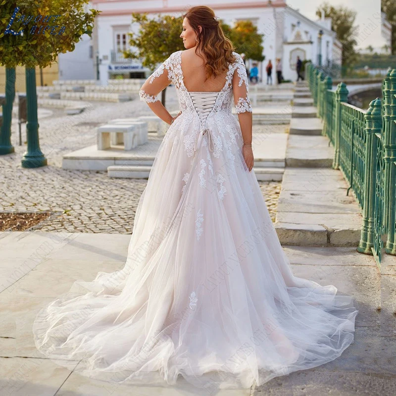 LAYOUT NICEB Plus Size Woman Wedding Dresses Classic Lace Up Backless Bridal Gowns Appliques Half Sleeves Vestidos De Noiva 2024 2