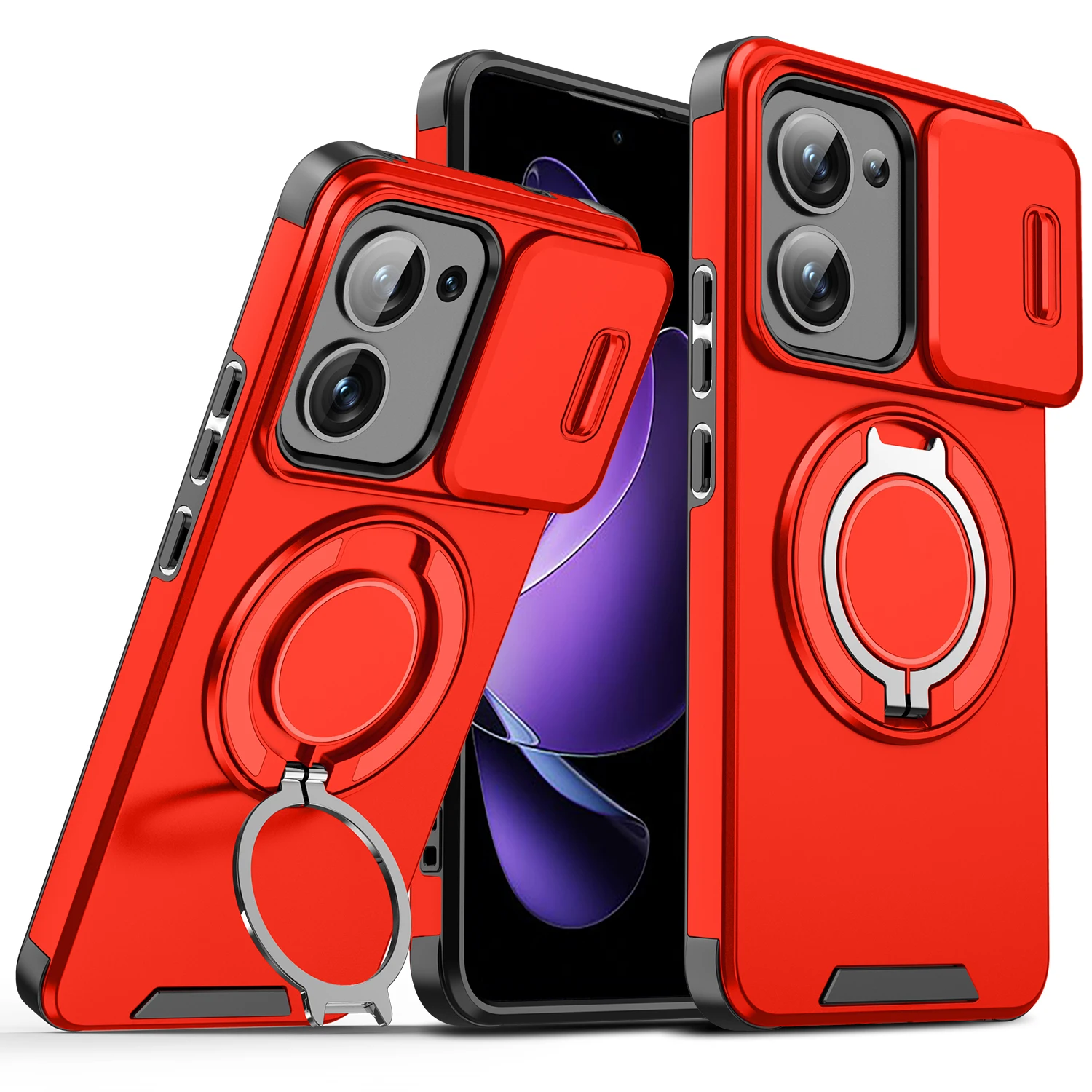 Magnetic Ring Armor Slide Camera Lens Case with Magsafe Wireless Charging Capability