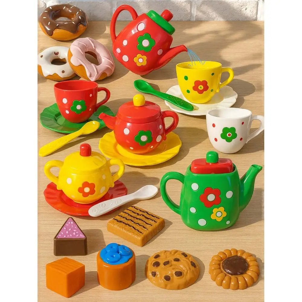 Cake Dessert Afternoon Tea Set Simulation Food Kettle Cookies Playhouse Kitchen Toys Pretend Play Plastic Tea Set for Girls