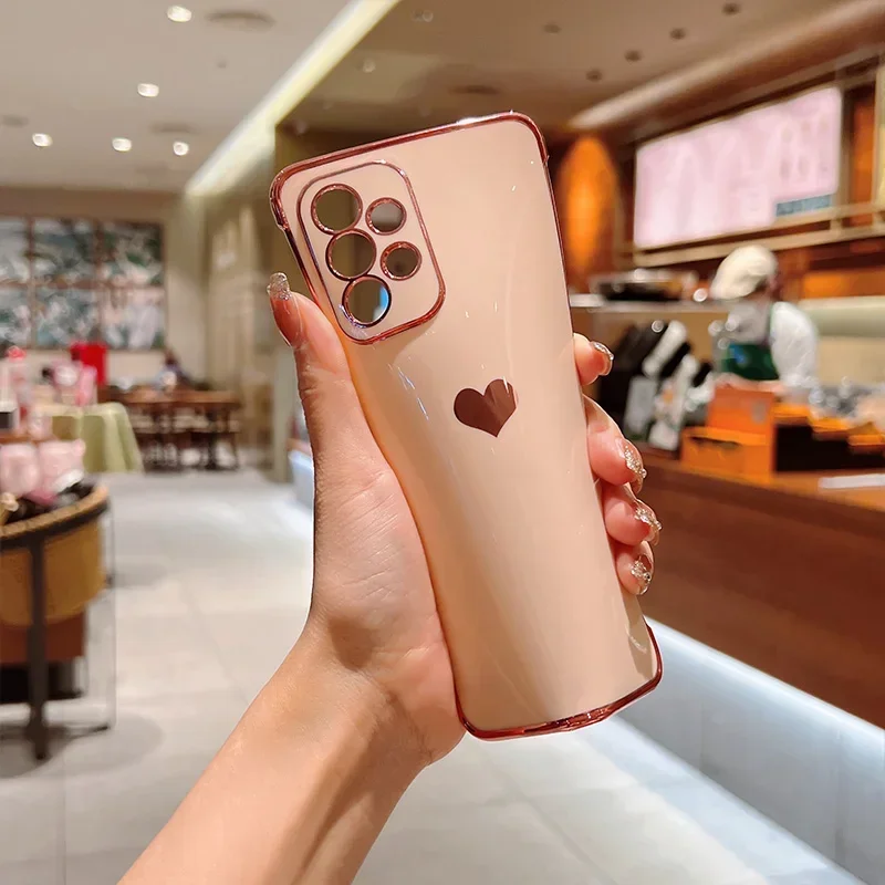 Electroplated Love Heart Shockproof Phone Case with Lens Protection