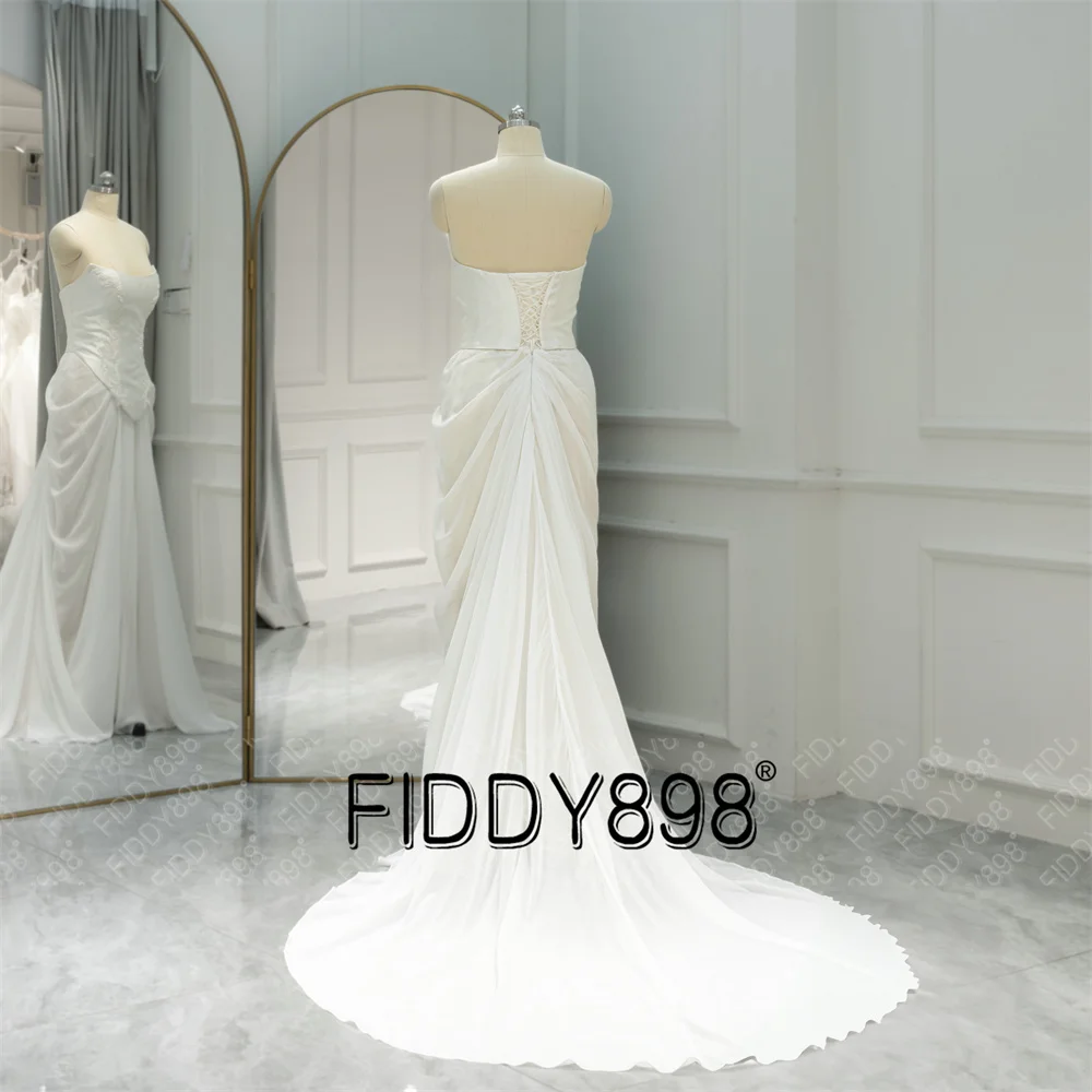 FIDDY898 Strapless Bride Gown Special Mermaid Design Beaded Lace and Chiffon Skirt Sleeveless Lace-up Back QW01975 2