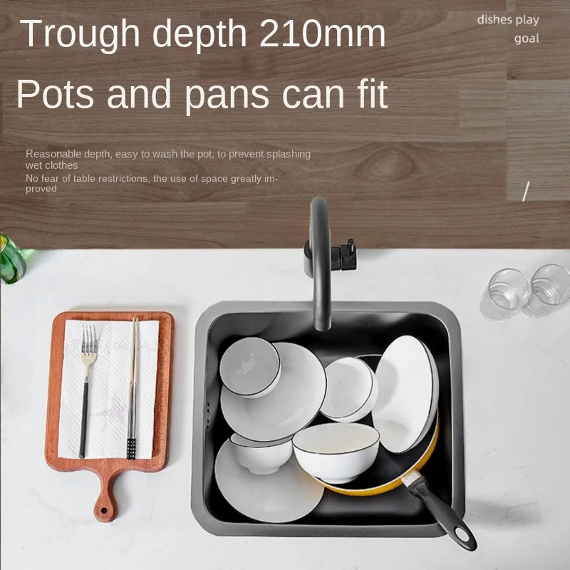 Black Nano Kitchen Sink 304 Stainless Steel Wash Basin Single Bowl Small Sink with Faucet and Drain Accessories for Home