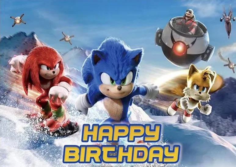thumbnail image 1 of Fondo de decoración para fiesta de cumpleaños con temática de dibujos animados de Sonic azul, suministros para fotografía de recuerdos de fiesta de cumpleaños de bebé niño, 1 of 5