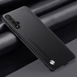 Premium PU Leather Matte Silicone Protective Phone Case - Full Coverage Luxury Back Cover for Nova 5 Pro (Black)