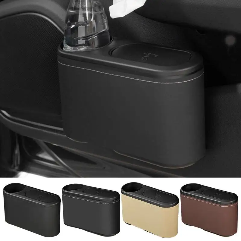 

Car Trash Can Bin With Lid Mini Hanging Dustbin Garbage Organizer Universal Auto Mini Leakproof Cup Rack for Front Back Seat
