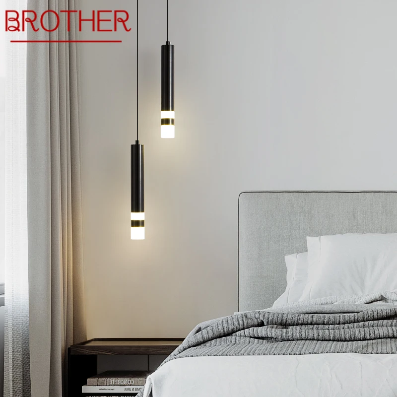 

BROTHER Contemporary Black LED Pendant Lamp Simply Decorative Hanging Light For Home Study Bedroom