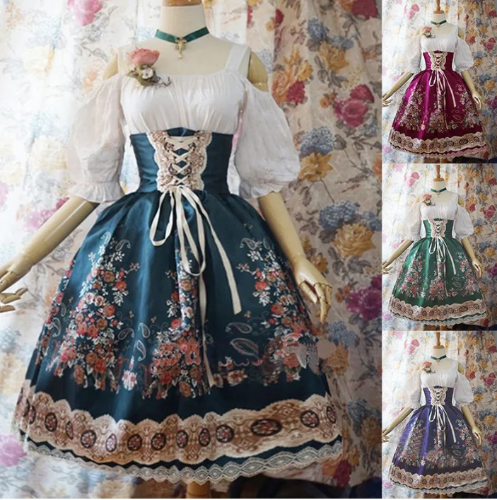 

4 Colors Cosplay Maid Court Dress Lolita Dress Mid Ages Retro Lace Dress Medieval Gothic Dress Princess Palace Costume S-XXXL