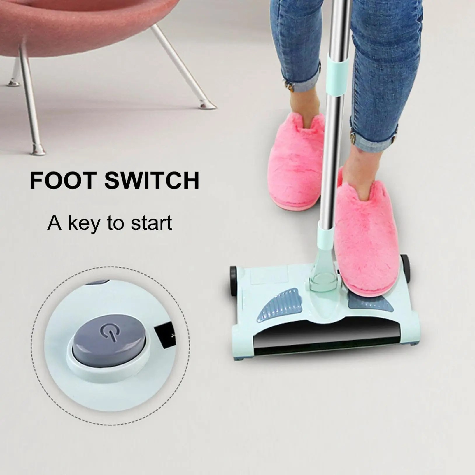 Electric Floor Sweeper Cordless Vacuum Broom Hand Push Carpet Sweeper Rechargeable Portable Vacuum Cleaner Mop