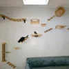 Wall Mounted Cat Wall Furniture Wooden Cat Shelves Climbing Steps & Hanging Hammock Cat Wall Perch for Indoor Cats Scratching 3