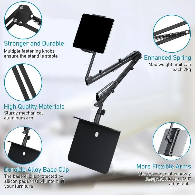Suporte de Telefone Ajustável para Cama Suporte para Celular Rotação de 360 Graus Suporte para Tablet Mesa Bedframe - Imagem 3