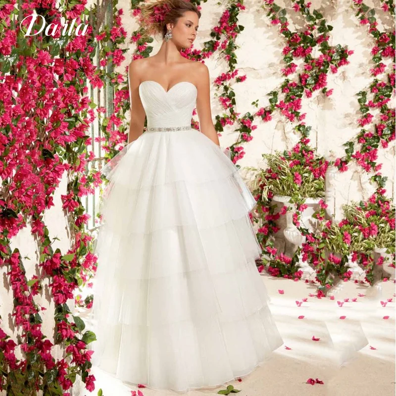 

Elegant Wedding Dresses For women 2024 Bride Sweetheart Crystal Beads Belt Bridal Dress Princess Tiered Sweep Train Gown Robe