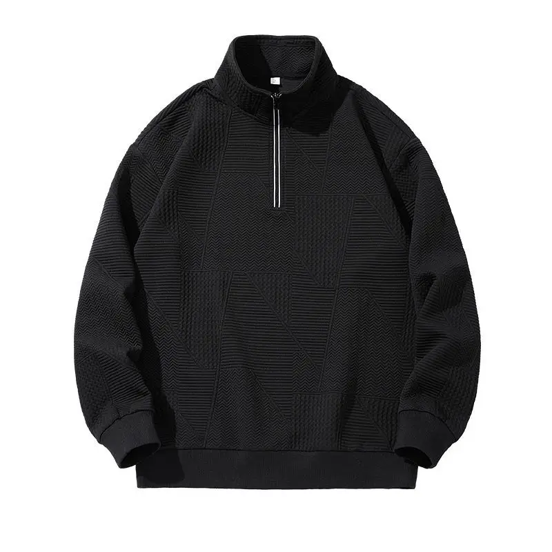 

Waffle Pullover Hoodie Men's Autumn High Neck Sweatshirt Casual Trend Pullover Knitted Long Sleeve Underlay