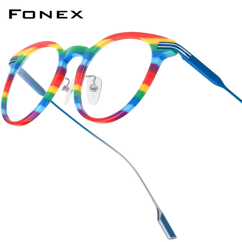 FONEX Acetate Titanium Glasses Frame Women New Brand Design Vintage Retro Round Eyeglasses Men Japanese Spectacles Eyewear 85891
