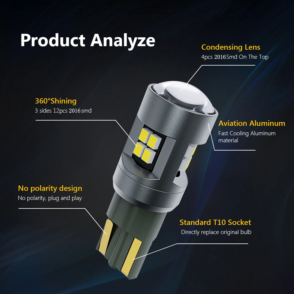 ����� LED T10 W5W �ڵ��� ���� Canbus Ʈ�� ���׸��� ���� �������� ���� ���� ����, 12V 24V ȭ��Ʈ 6000K, 2 ��