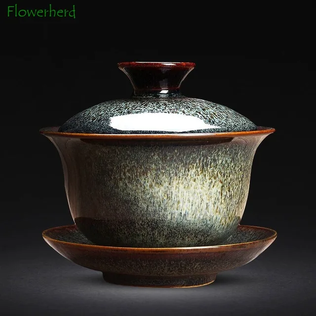 Ceramic Gaiwan Teamária Kung Fu Tea Szett Csésze Kemence Megváltozott Portelain Tál Sancai Cup Home Nagy Készítő