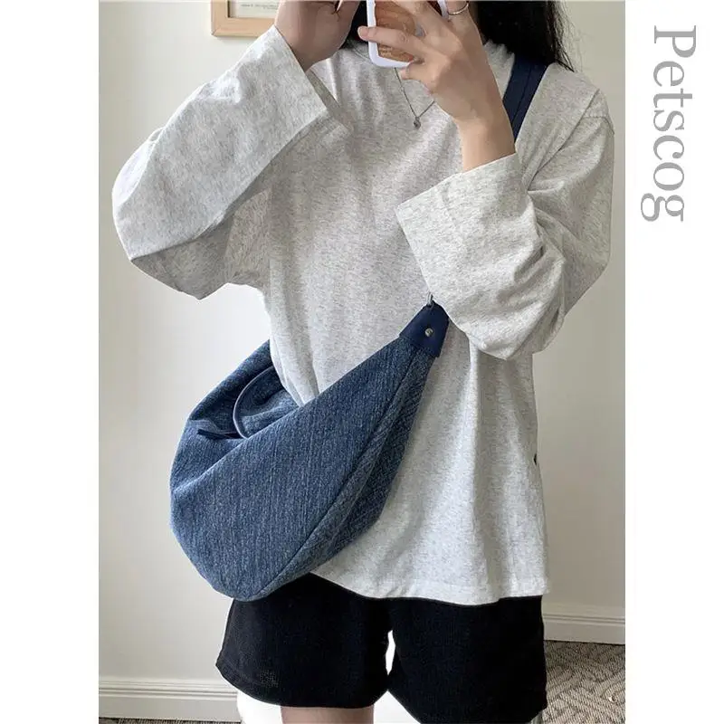 

Denim Blue Women's Crossbody Bag Soft Large Capacity Messenger Hobo Bag Vintage Luxury Female Shoulder Bags With Mini Coin Purse
