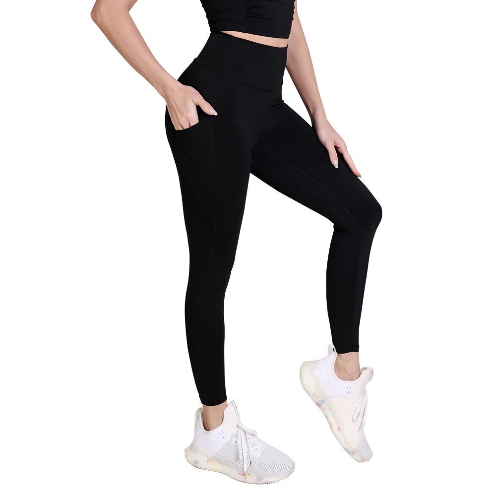 

Women Sport Leggings with Pockets W/O Middle Line High Waist Ankle Blue Black 75E59 Athletic Yoga Pants