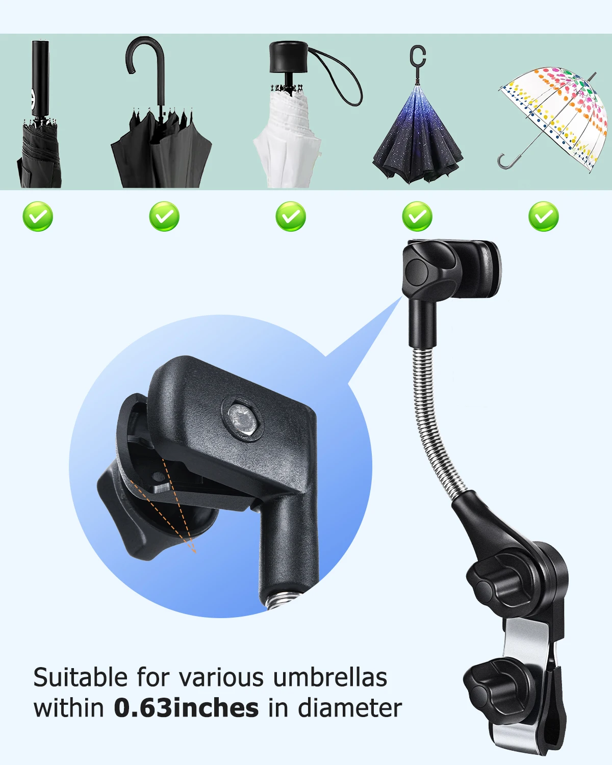 Eary Adjustable Umbrella Stand Mount Portable Holder With Universal Clamp for Travel Beach Chair Fishing Bleacher Patio Stroller